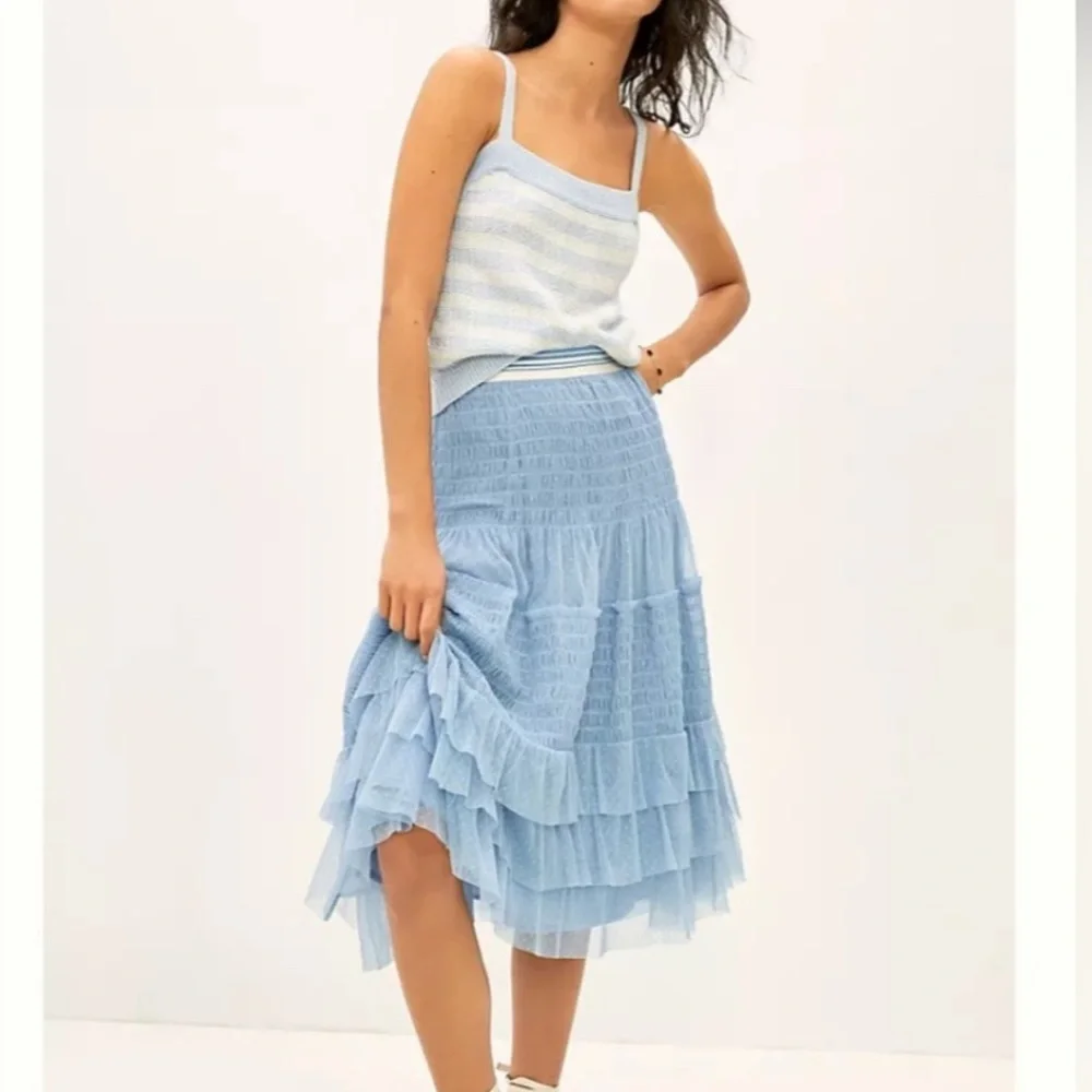 Anthropologie Sky Blue Tulle Midi Skirt - Picture 1 of 4
